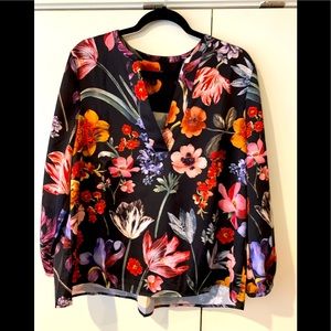 J. Crew Blouse Floral V Neck 3/4 sleeves